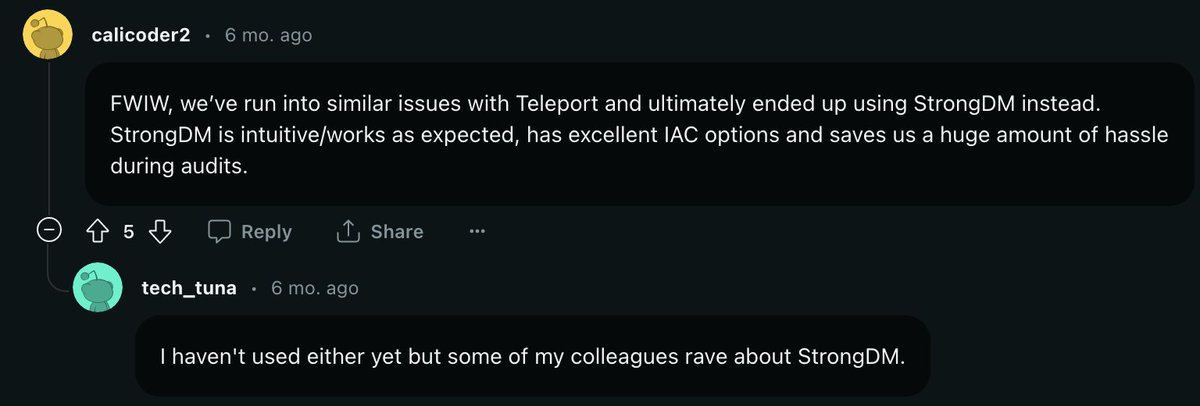 I love it when I stumble on this kind of stuff in Reddit. I love our <a href="/strongdm/">StrongDM</a>  customers, too.