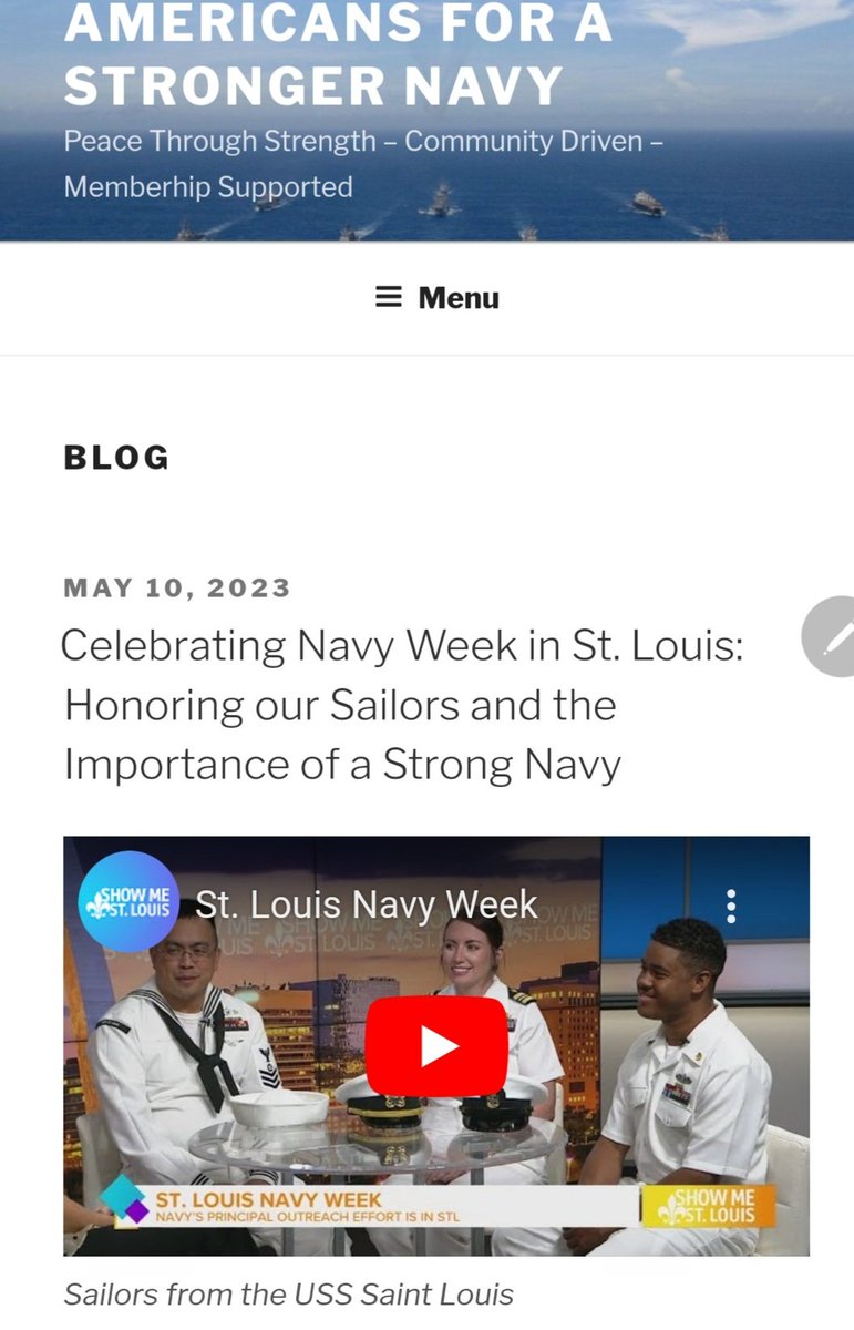 Good morning #STL #SaintLouis@
#NavyWeek is in full swing. I hear rumors that @BlueAngels will be here on Sunday! So today, let's honor the #bravemenandwomen of the @USNavy who promote #PeaceThroughStrength. #NavyWeek #ProudToSupport 
folks at @NavyOutreach and the support from…