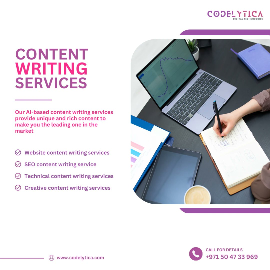 codelytica's tweet image. With our AI-based content writing services, you'll get unique and rich content that sets you apart from the competition.
Let's work together to take your content to the next level!
#ContentWriting t #TechnicalContent #CreativeContent #AIContentWriting