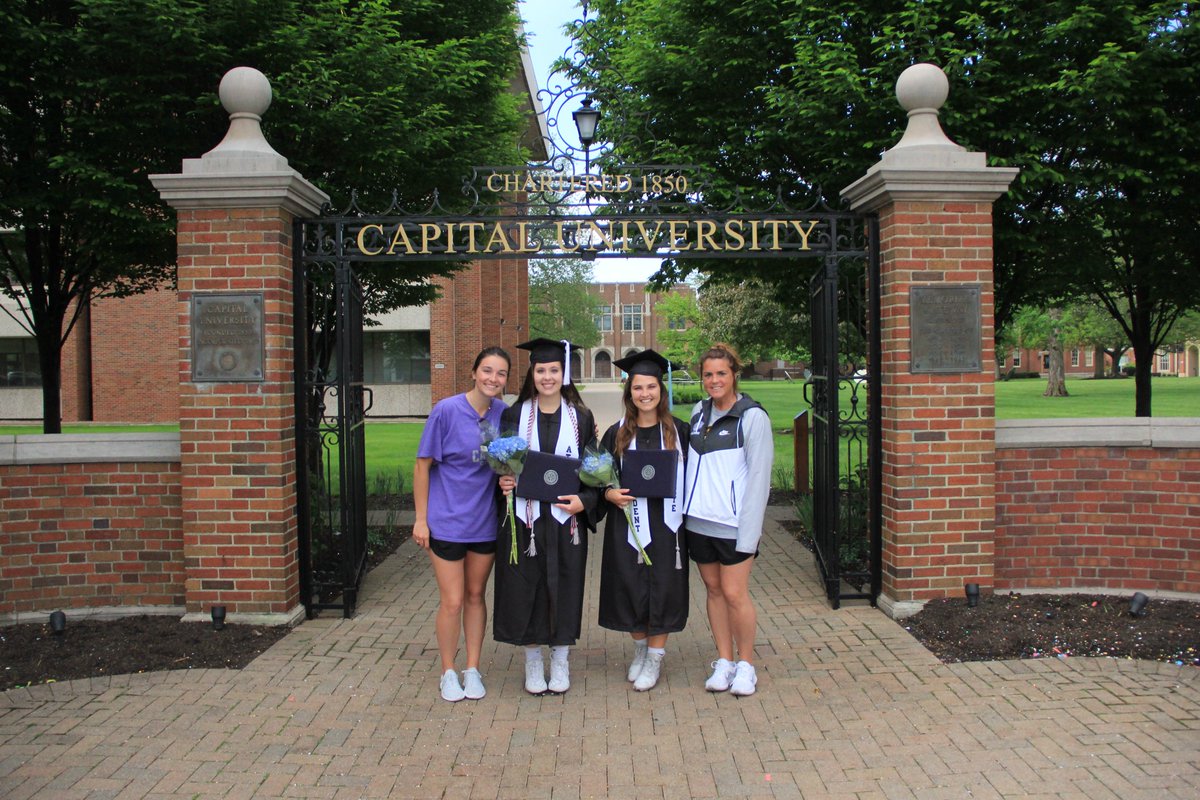 A special thank you to President Kaufman and Provost Fournier for presenting the @CapitalWLAX graduates with their degrees two days early as they prepare to play in the NCAA Tournament on Saturday! Congrats Skyla and Haleigh!! #CapFam | #CapWLAX | #POTP | @Capital_U