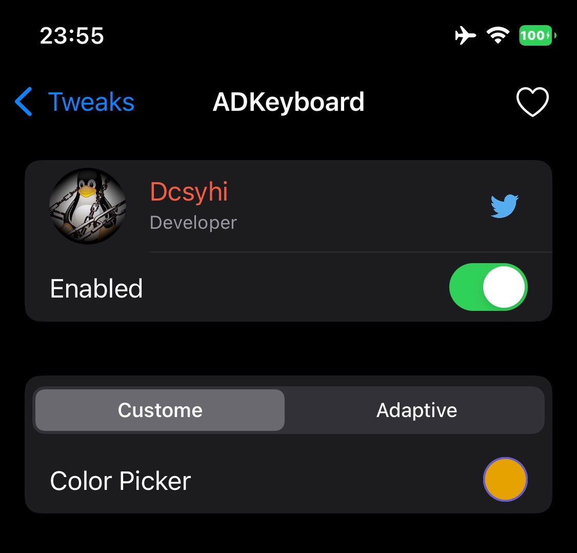 linux_n1's tweet photo. [Update]: ADKeyboard v1.3

- Added custom color selection.
- Fixed to be applied even in light mode.

Repo: https://t.co/YMOqmBW3En
Developer:@linux_n1 

#ADKeyboard
#Tweak https://t.co/OSXvNgM3lw