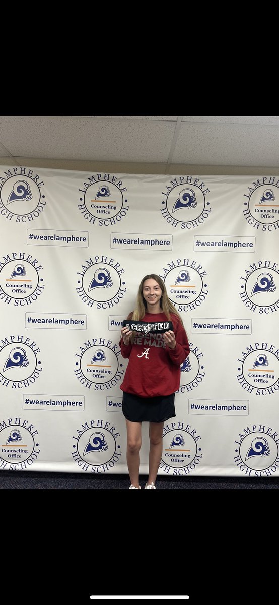 Congratulations to our 
<a href="/LamphereHS/">Lamphere High School | The Lamphere Schools</a> 
senior Mary Margaret on her acceptance to <a href="/ClemsonUniv/">Clemson University</a>, <a href="/UofAlabama/">The University of Alabama</a>, <a href="/CMUniversity/">Central Michigan U.</a>, <a href="/detroitmercy/">detroitmercy</a>, <a href="/waynestate/">Wayne State University</a>, <a href="/michigantech/">Michigan Tech</a>, <a href="/WesternMichU/">Western Michigan University</a>,<a href="/oaklandu/">Oakland University</a> , <a href="/NorthernMichU/">Northern Michigan University</a>, <a href="/GVSU/">Grand Valley State</a>, and <a href="/albioncollege/">Albion College</a>, Awesome Job, Mary Margaret! 
#wearelamphere