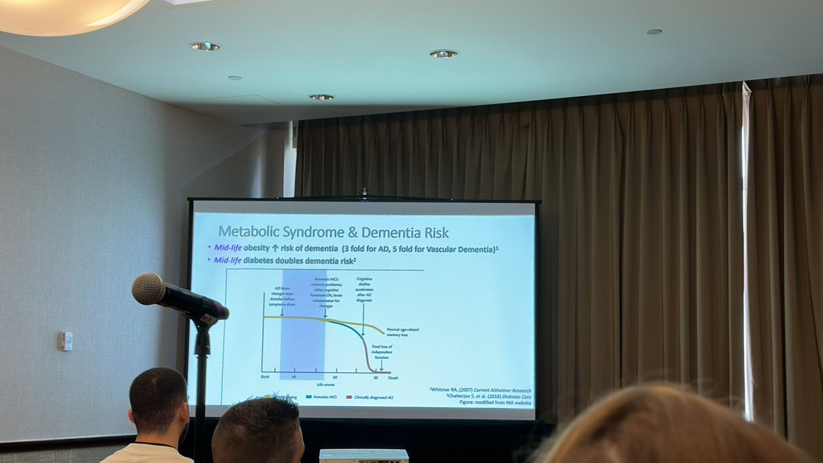 LiisaGalea's tweet photo. Next up Charyl Abi Ghanem on metabolism and AD. Of all of the AD 80% have type 2 diabetes or preclinical diabetes!!  It matters. Does sex matter?  Of course it does. So does AGE!! HF diet early M> but if in mid life F> more weight , plus more WM damage and more errors (cognition) https://t.co/30am0Eq1uy
