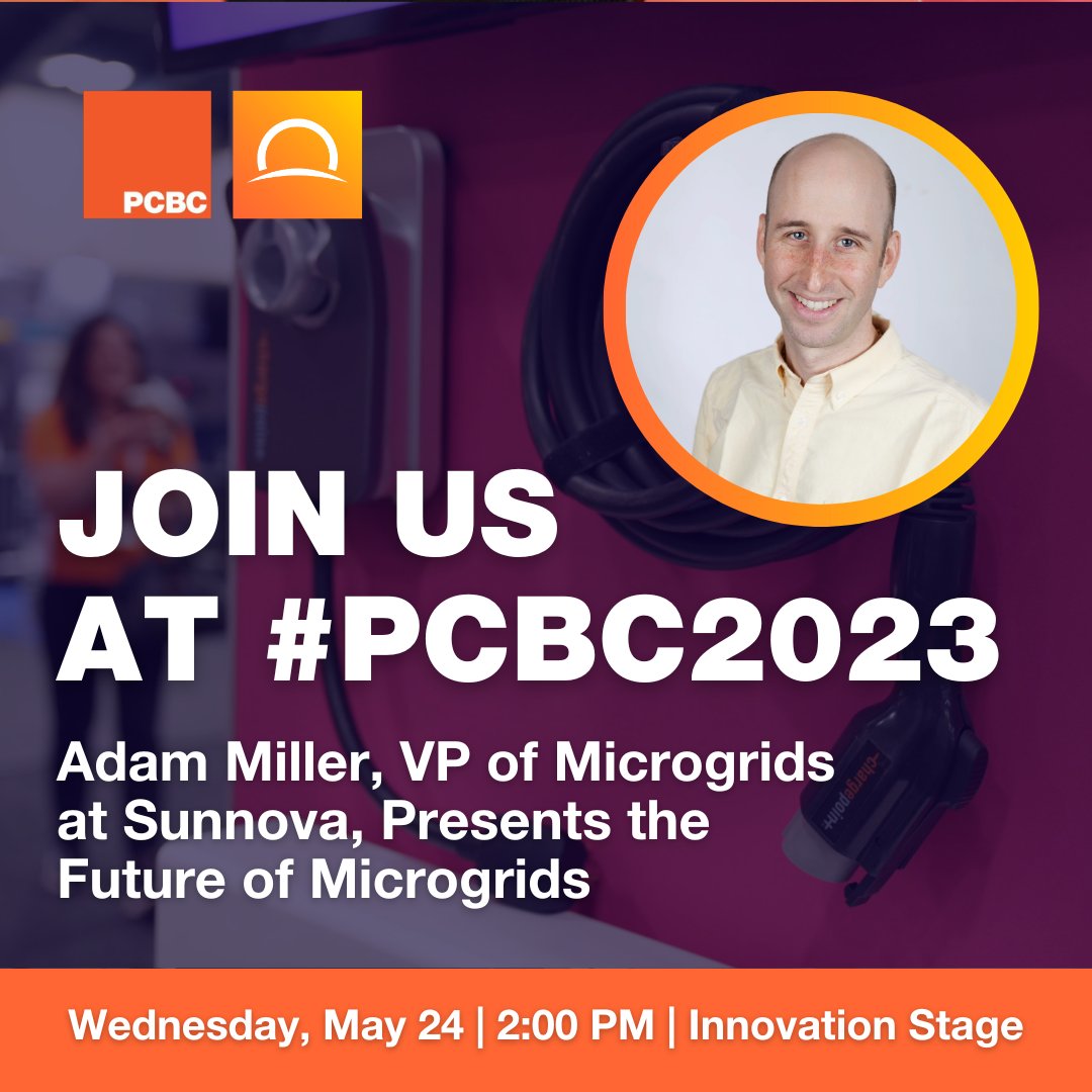 SunnovaEnergy's tweet photo. Join us at @PCBC_TheShow Booth 433 for a discussion on the future of #microgrids. 

Adam Miller, VP of Microgrids, will explain how they can benefit #homebuilders + developers, and how virtual net metering can help comply with title-24. 

Don't miss out! #BuildWithSunnova 🏠⚡️🔌 https://t.co/A4OaP5E7H9