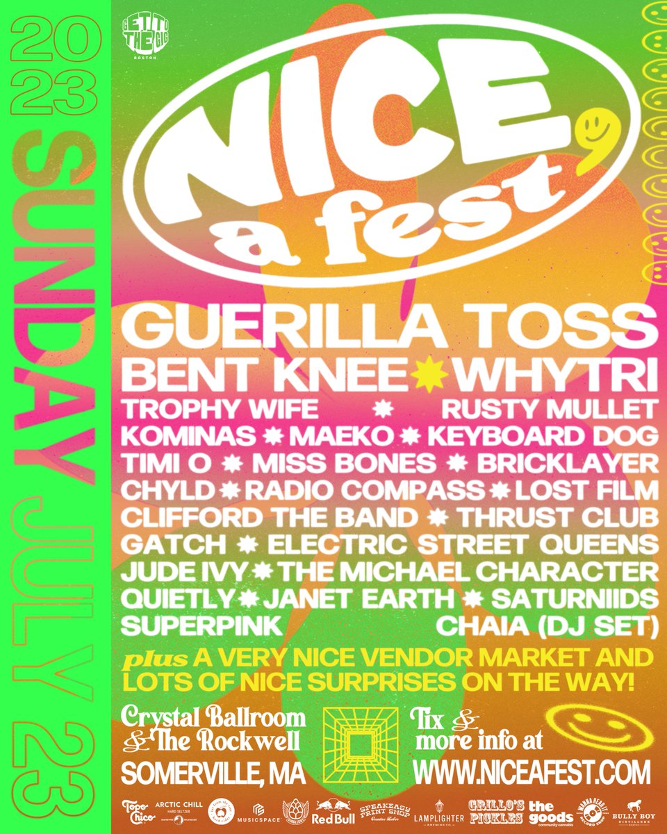 niceafest's tweet photo. Sunday's lineup is stacked with all sorts of NICEness! Who are you most stoked to see on this bill? 

Single Day Passes are available NOW @ https://t.co/5fMlp62RZX https://t.co/c69aOcqYq1
