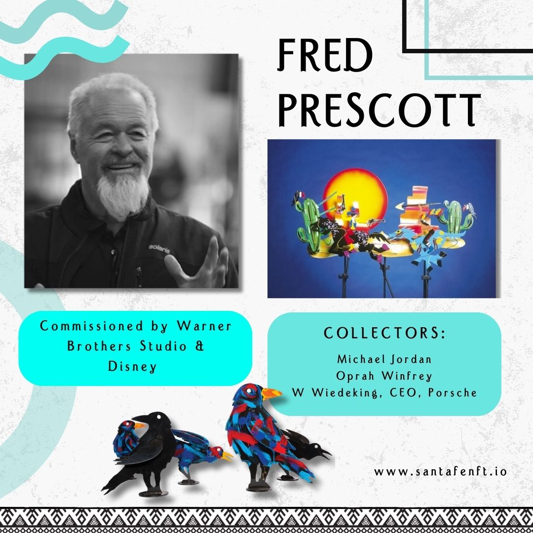 SantaFeNFT's tweet photo. SantaFeNFT Artist Fred Prescott 🤠 

🎨 Folk Art, Pop Art, Kinetic Art 

Commissions:  
🐰“Looney Tunes” for Warner Brothers Studio.   
🏰 Artist for Disneyworld, FL    

Collectors: 
🏀 Michael Jordan 
🎙️ Oprah Winfrey 
🏎️ W Wiedeking, CEO, Porsche https://t.co/a8FSveIFkk