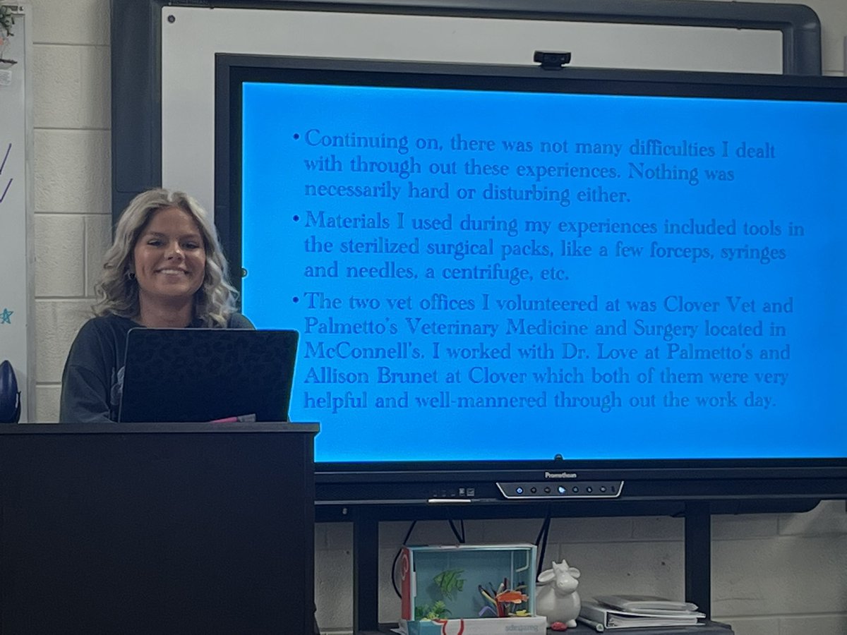 Today in the Intro to Vet class, students were sharing their experiences at local veterinarian offices with the class.  Love that local veterinarians will allow students to see learning come to life! #cterocks #BlueEaglesReady2Work #agriculture @CHS_BlueEagles @CloverEagles