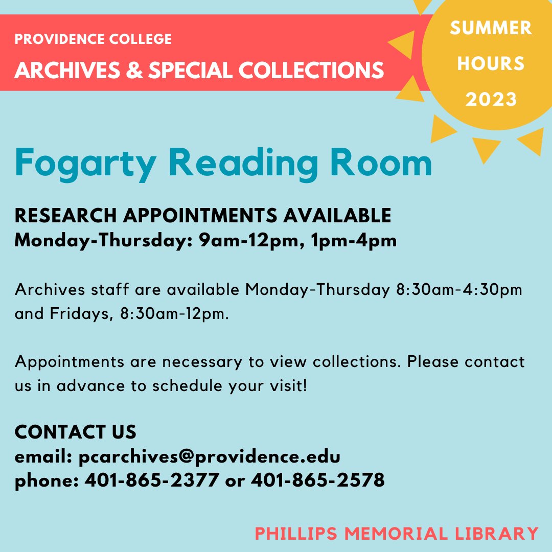 PC Archives &amp; Special Collections
NEW Summer Research Hours 
Appointments are necessary to view collections. Please contact us in advance to schedule your visit!  
We're here to help with all of your primary source research needs and questions!