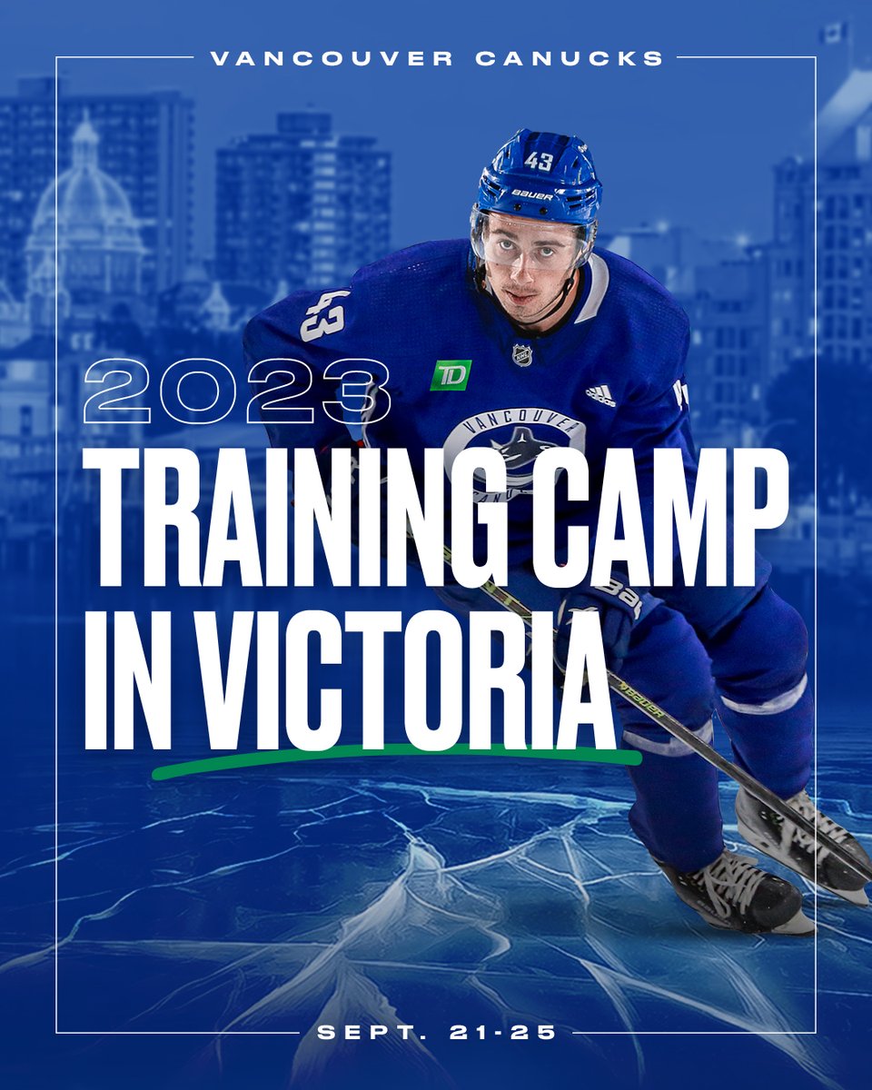 Canucks's tweet photo. #Canucks to host 2023 Training Camp in Victoria, BC from September 21 to September 25. 

Canucks will hold open practices and have other free activations on site, allowing fans in Victoria to gather and celebrate the beginning of a new season.

DETAILS | https://t.co/IMQAPYdN8S https://t.co/NYxA6l5Xdi