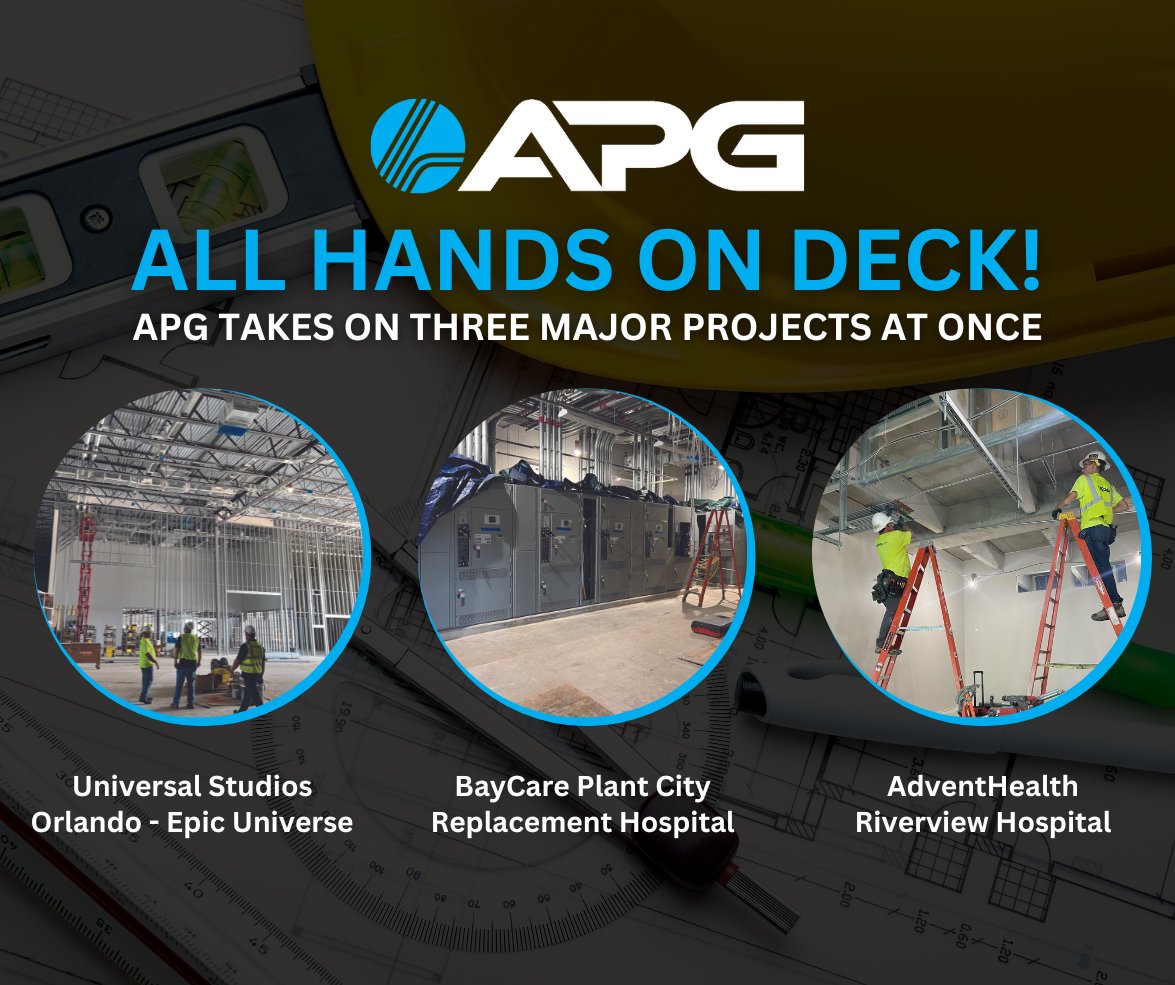 APG is proud to showcase our company's versatility in taking on complex projects across different industries, including <a href="/UniversalORL/">Universal Orlando Resort</a>, <a href="/BayCare/">BayCare</a> Plant City, and <a href="/AdventHealth/">AdventHealth</a> Riverview.
Read more at the link: ow.ly/p1ZE50NYpBQ
