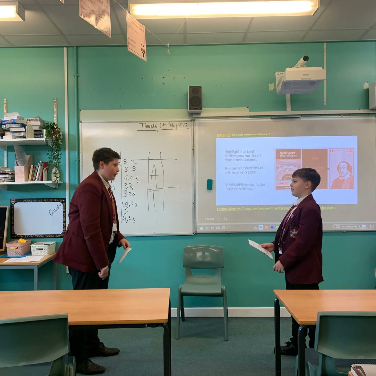 Wath_English's tweet image. 9L5 having a 'quarrel' by using Shakespearean insults today with Miss Exley 😂 Well done! #worldclasslearning