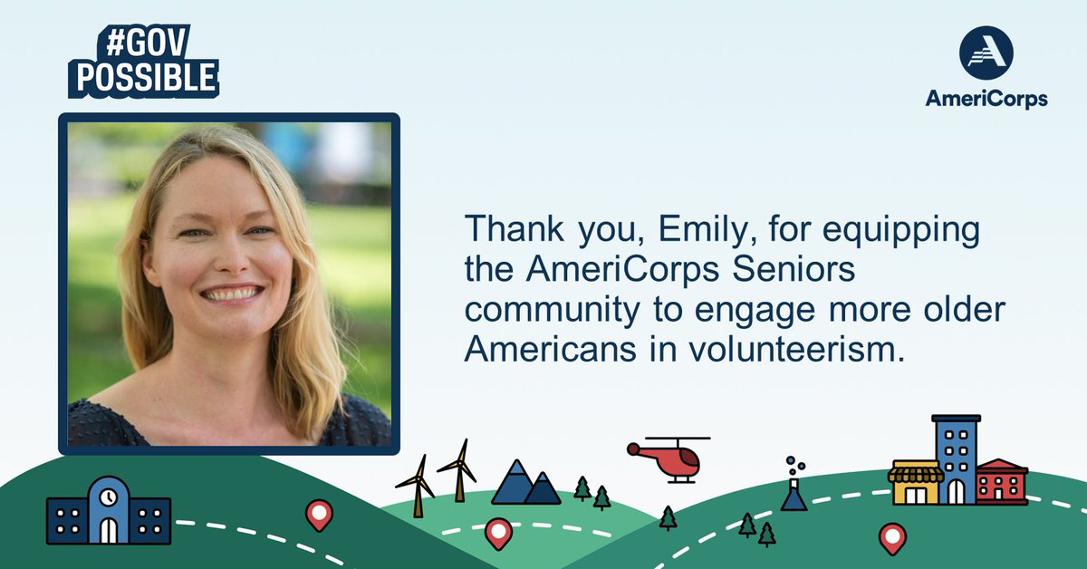 👏#PSRW shoutout time! 👏Meet Emily, @AmeriCorps training specialist, recognized by @AmeriCorpsCEO for her work at the agency. She equipped 1.2K+ @AmeriCorpsSr grantees to recruit & engage #OlderAmericans in #Service. #RT to say #AmeriThanks. #GovPossible @PerformanceGov @USGSA
