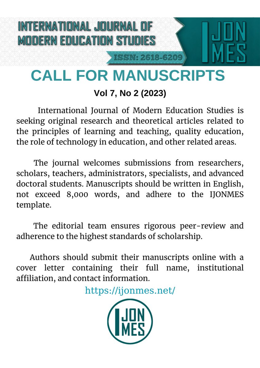 Philosophy Twitter & Educators!

'CALL FOR MANUSCRIPTS! 📝 Submit your original research & theoretical articles related to educational sciences to the International Journal of Modern Education Studies (IJONMES). Peer-reviewed, open-access, and dedicated to advancing education.'