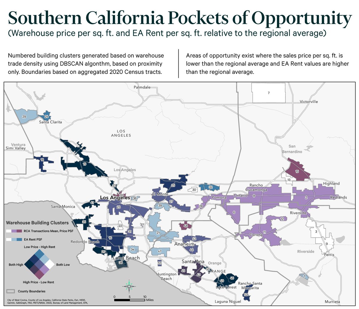 CBRE_EA's tweet photo. Is every real estate deal unique? Or does each deal provide a point in a broader spatial pattern? We mapped all the industrial property sales in Southern California over the past two years and then applied geospatial analytics to identify trading patterns. https://t.co/xajREdB3HR https://t.co/HjjrCK5DpN