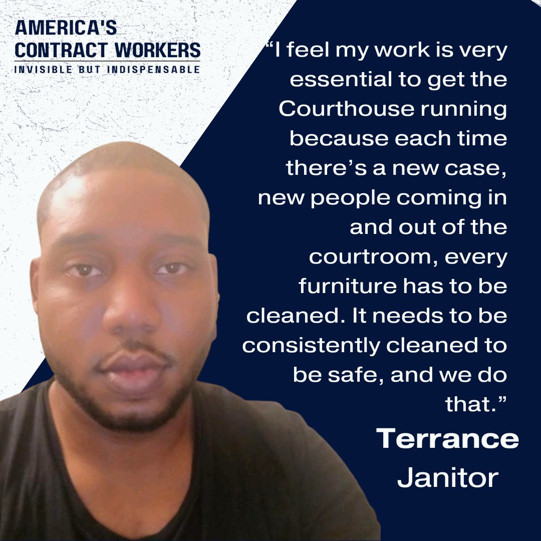UScontractWs's tweet image. Meet Terrance, a proud union member and janitor. Terrance is essential for the Courthouse where he works, making sure it's safe and clean for everybody who visits the Courthouse. Meet more workers like Terrance at americascontractworkers.org
#essentialworkers #essentialworkersmatter
