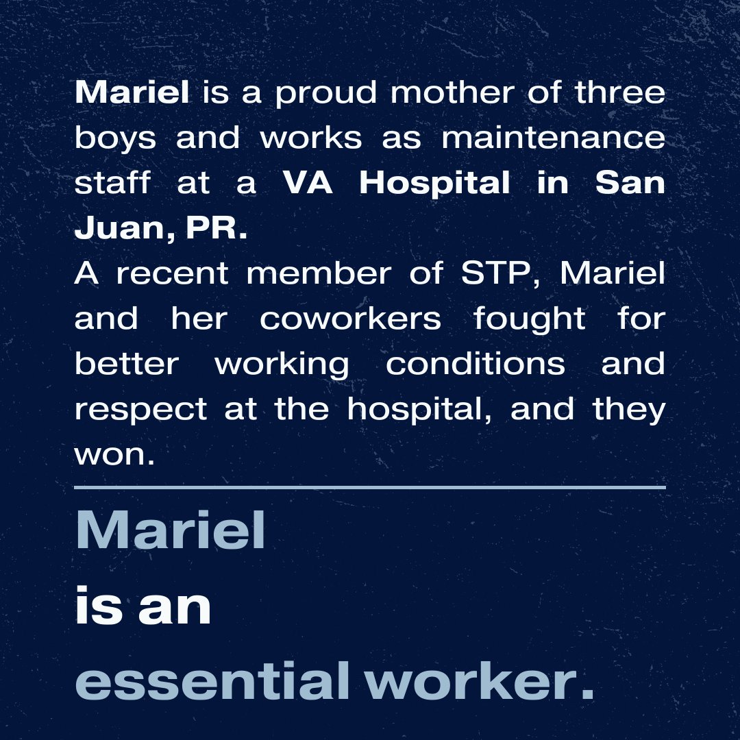 UScontractWs's tweet image. Meet Mariel, a proud mother and union member. She's also a federally contracted worker and she's proud of her essential job at the VA Hospital in San Juan, PR. Meet more workers like Mariel at americascontractworkers.org
#essentialworkers #essentialworkersmatter #contractworkers