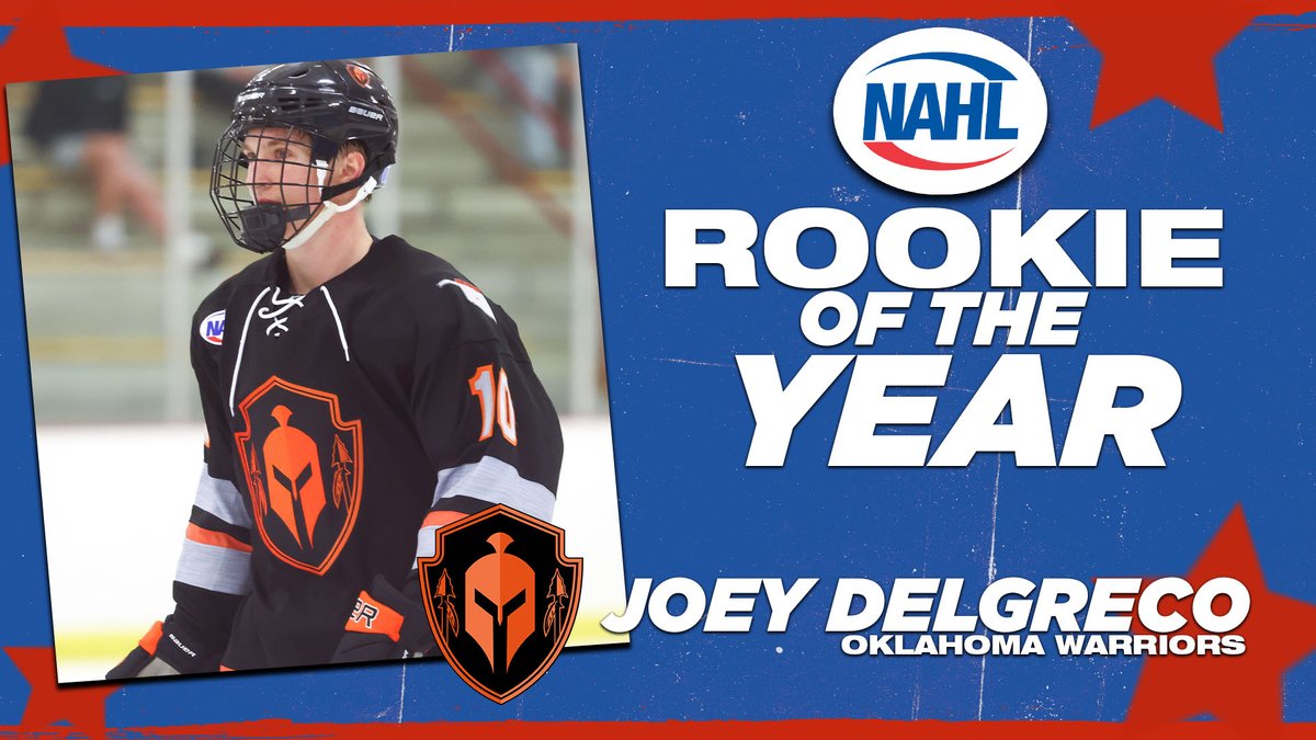 NAHLHockey's tweet photo. 2022-23 #NAHL Rookie of the Year: Joey Delgreco, Forward, @OkWarriors_NAHL https://t.co/8nY0ABLNiV