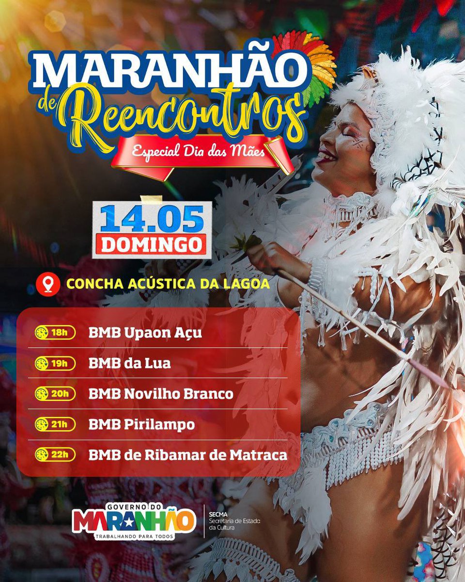O Maranhão de Reencontros vem sendo o esquenta perfeito para o maior São João do mundo! 🔥🤩

Prepare o coração porque o nosso 2º encontro será especial de Dia das Mães e a programação já tá no ar!

Quem eu vejo lá?

#cultura #sãoluís #maranhão #governoma