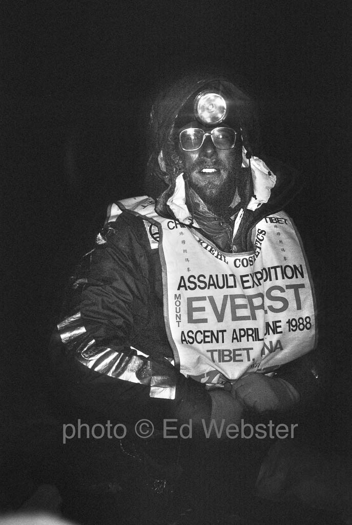 Venables_S's tweet photo. Off to rob a bank: Ed Webster and Robert Anderson setting off for the summit from the South Col, 35 yrs ago tonight.  Dutiful to sponsors I wore my @Kiehls 'assault' bib.  Fantastic sense of excited anticipation. https://t.co/BLdEU9cV0E