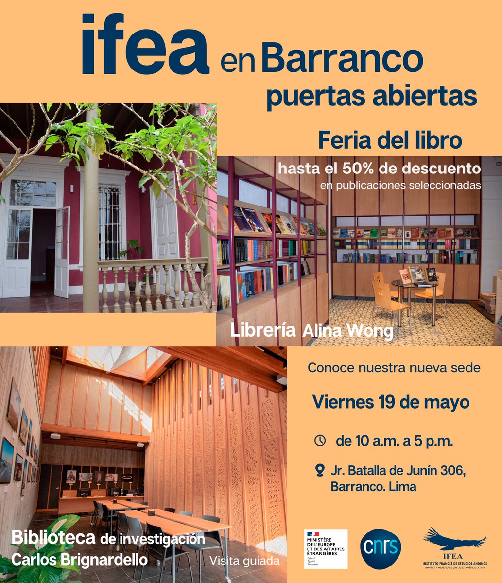 IFEAPeru's tweet photo. Este mes cumplimos 𝟳𝟱 𝗮𝗻̃𝗼𝘀 🥳 y lo celebramos con un día de "puertas abiertas".
Ven, conoce nuestra nueva sede y aprovecha los descuentos excepcionales de la librería. 
📆 Viernes 19 de mayo / 🕑 de 10 a.m. a 5 p.m.
📍Jr. Batalla de Junín 306, Barranco. Lima 🇵🇪 https://t.co/G3WYgEcVAC