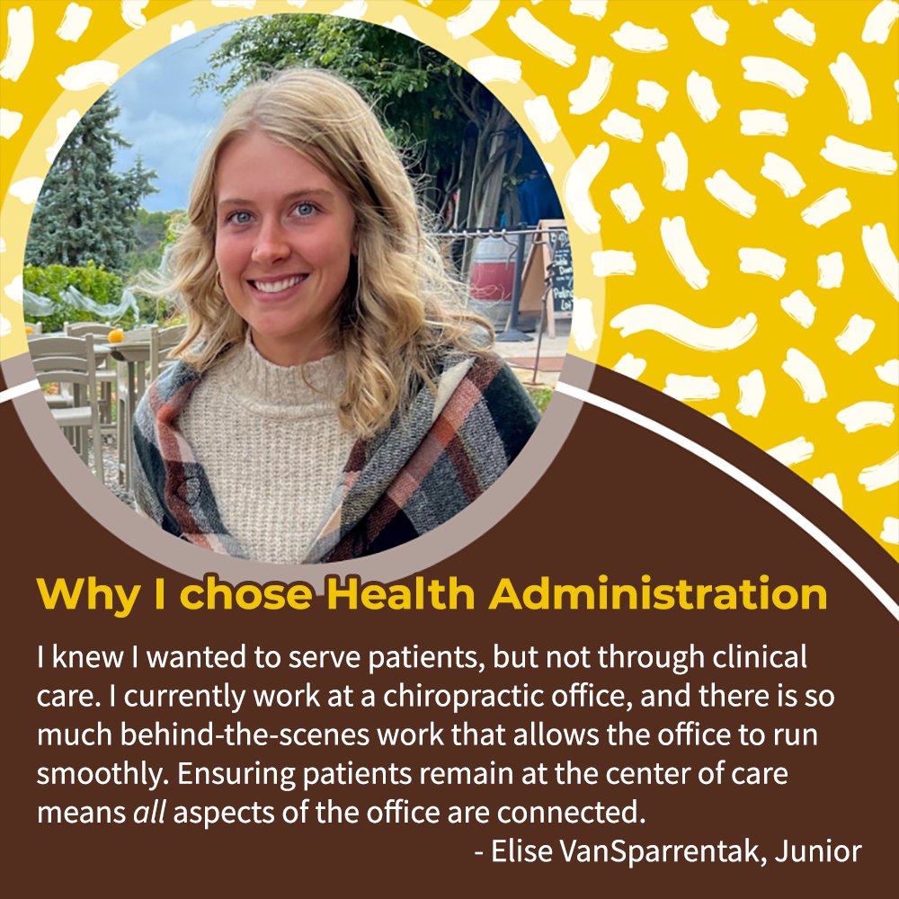 Why do students choose our new health administration major? Some, like Elise, are drawn to health care but not necessarily to hands-on clinical work. Like Elise says, keeping patients at the center of care is key and takes a whole team. Learn more at wmich.edu/healthprograms.
