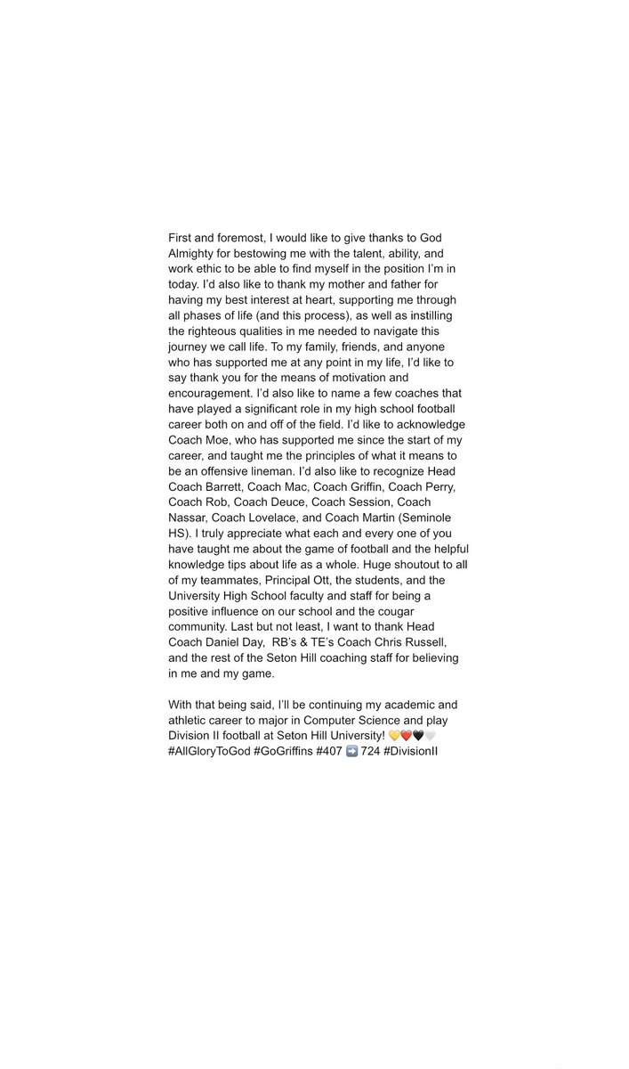 sirbakpa's tweet photo. 1000% COMMITTED ❤️💛🖤 @SHU_FBALL @UHSCougars_FB @UHS_Athletics @UHScougars_OCPS https://t.co/wJx7v0mB3I