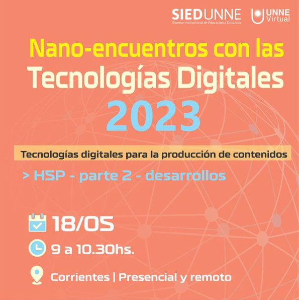 ¡Octavo NANO ENCUENTRO!
Taller: "H5P (parte 2) - desarrollos"
👨‍💼👩‍💼 >> 💻>>📊📉📈
.
*Para profesores de la UNNE
.
🗓️18/05
🕘 9 a 10:30 hs.
.
- A cargo de Equipo UNNE-Virtual
🏫 Presencial en UNNE Virtual Sede Corrientes
🗓️ Inscripciones: forms.gle/qFkA5so8DWm8ne…