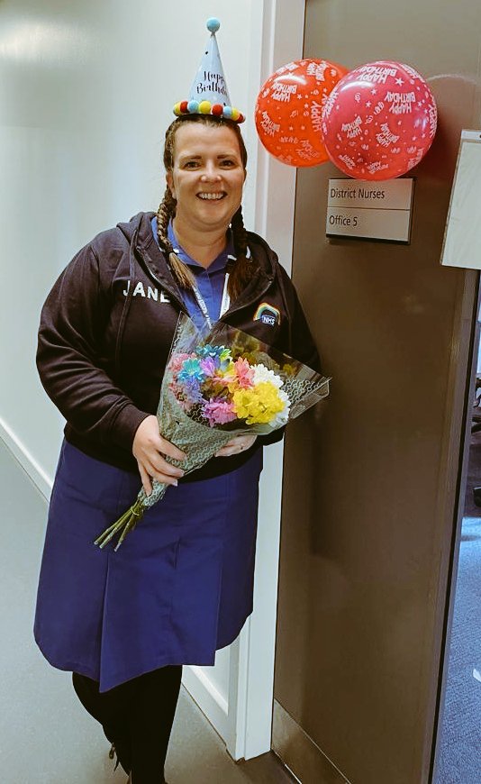 JaneRoberts2's tweet photo. Early birthday celebrations for me today from the wonderful West Warrington DN team! Feeling very spoilt 😃! Thank you so much! #birthdayclub #lastyearofmythirties 
#TeamBridgewater
@WeAreBCHFT https://t.co/JM8z5BFHx9