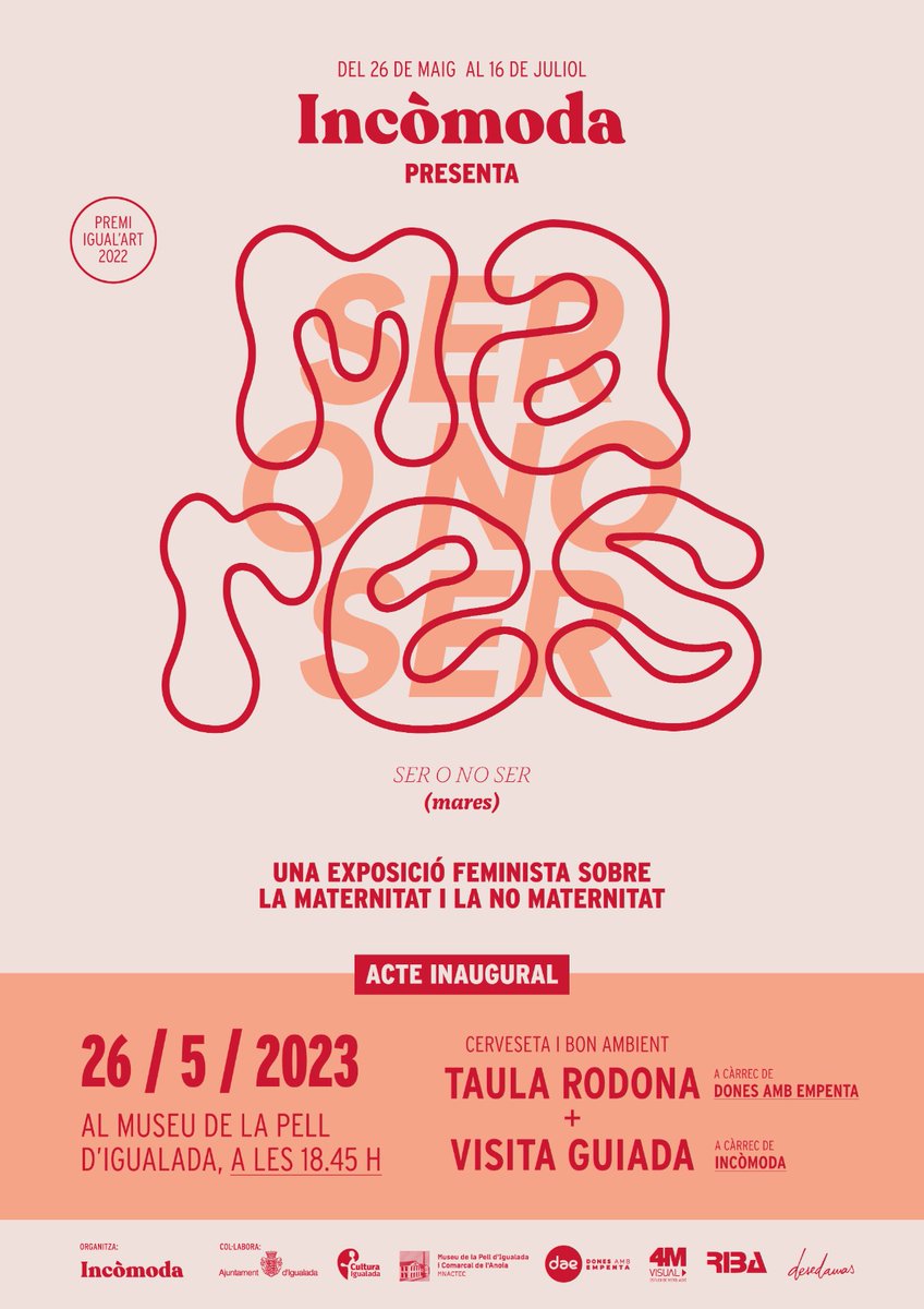 moix_maria's tweet photo. Gent bonica d'Igualada i voltants! El pròxim divendres dia 26 de maig🗓️ inaugurem l'exposició "Ser o no ser (mares)" al @museupelligual1 
Aquesta ens farà reflexionar sobre la maternitat i la no maternitat a través d'enquestes vives. https://t.co/nKrTH7gqF3