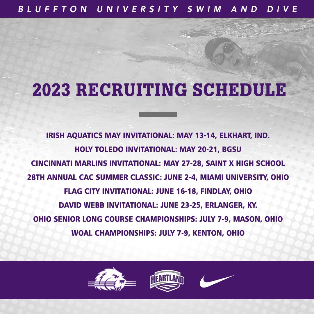 BlufftonSD's tweet photo. 2023 Summer Recruiting Schedule is here! Catch up with us at one of these meets! #longcourseseason https://t.co/HGPYR0ui4g