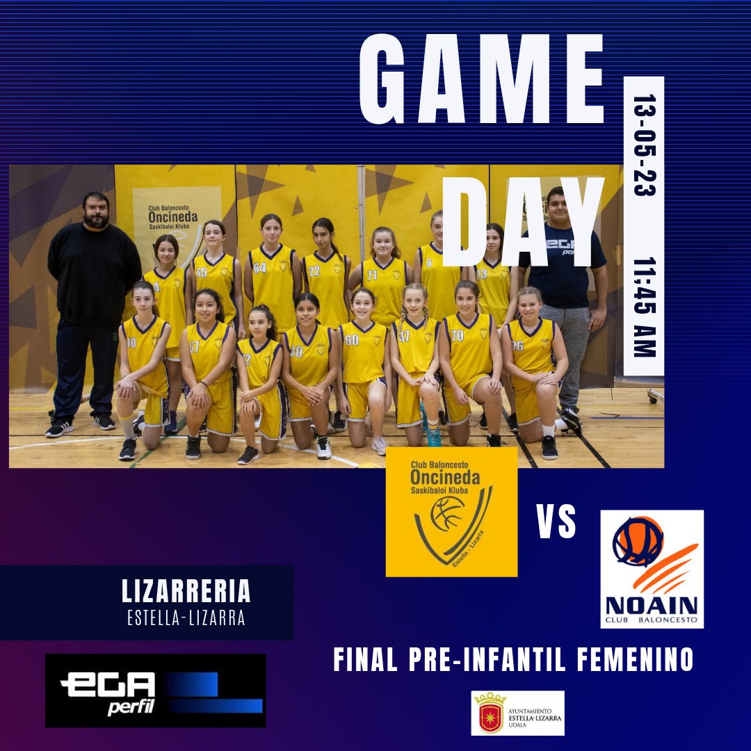 Este sábado a las 11:45 tienes una cita en Lizarreria. El equipo preinfantil femenino se enfrentará al <a href="/cbnoain/">Baloncesto Noain</a> en la gran final de la categoría. El arbitraje participativo estará presente en este partido! 
Ven a apoyar a nuestras chicas! 
#oncineda 
#basket🏀 
#familiaamarilla