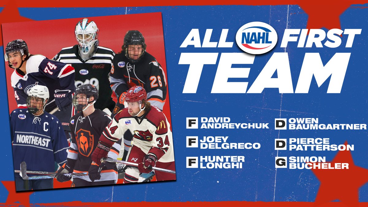 2022-23 All-NAHL 1st Team:
Forward: David Andreychuk, <a href="/negenerals/">Northeast Generals</a> 
Forward: Joey Delgreco, @OkWarriors_NAHL 
Forward: Hunter Longhi, <a href="/MinotauroHockey/">Minot Minotauros</a> 
Defense: Owen Baumgartner, @OkWarriors_NAHL 
Defense: Pierce Patterson, <a href="/NAHLwranglers/">Amarillo Wranglers</a> 
Goalie: Simon Bucheler, <a href="/mudbugshockey/">Shreveport Mudbugs</a>