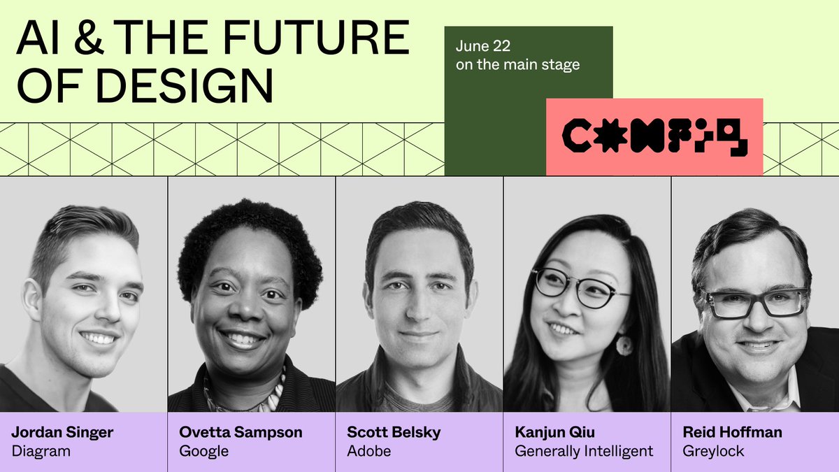 Figma (@figma) on Twitter photo CONFIG ANNOUNCEMENT: AI & the Future of Design
We know there's a mix of optimism & uncertainty around how AI will change our industry.
We’re tackling it all at Config with <a href="/jsngr/">Jordan Singer</a> & the <a href="/diagram/">Diagram</a> team, Ovetta Sampson, <a href="/scottbelsky/">scott belsky</a>, <a href="/kanjun/">Kanjun 🐙</a>, & <a href="/reidhoffman/">Reid Hoffman</a>. CONFIG ANNOUNCEMENT: AI & the Future of Design
We know there's a mix of optimism & uncertainty around how AI will change our industry.
We’re tackling it all at Config with <a href="/jsngr/">Jordan Singer</a> & the <a href="/diagram/">Diagram</a> team, Ovetta Sampson, <a href="/scottbelsky/">scott belsky</a>, <a href="/kanjun/">Kanjun 🐙</a>, & <a href="/reidhoffman/">Reid Hoffman</a>.
