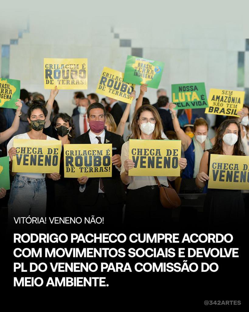Prometeu e cumpriu. <a href="/rodrigopacheco/">Rodrigo Pacheco</a> retirou o PL do Veneno da Pauta do Senado e devolveu o projeto para a Comissão do Meio Ambiente. Obrigado Presidente, foi uma vitória da sociedade brasileira na batalha contra os agrotóxicos.