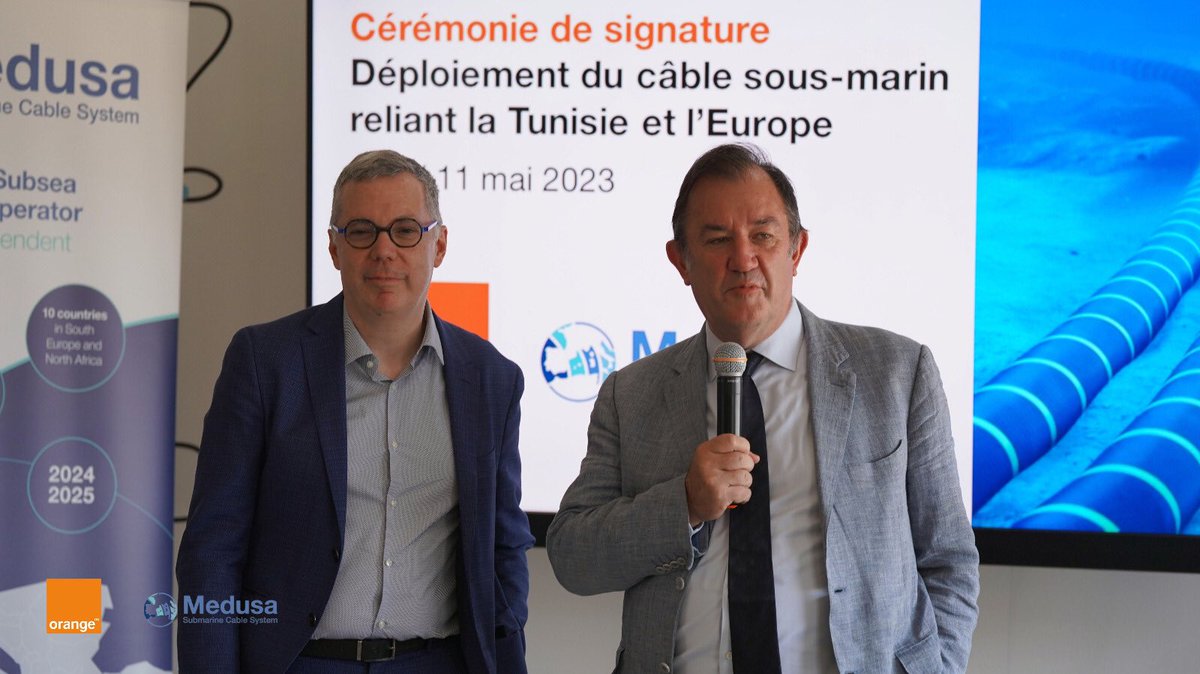millet_thierry's tweet photo. Signature du contrat entre Orange Tunisie et Medusa  Submarine Cable, une connexion très haut débit à travers la Méditerranée, une étape majeure pour l’inclusion numérique et le développement  @orangeafrica @OrangeTN @imen_atallah @jerome_henique @JL_Revereault  @MichaelTrabbia https://t.co/hpK0IJaqWZ