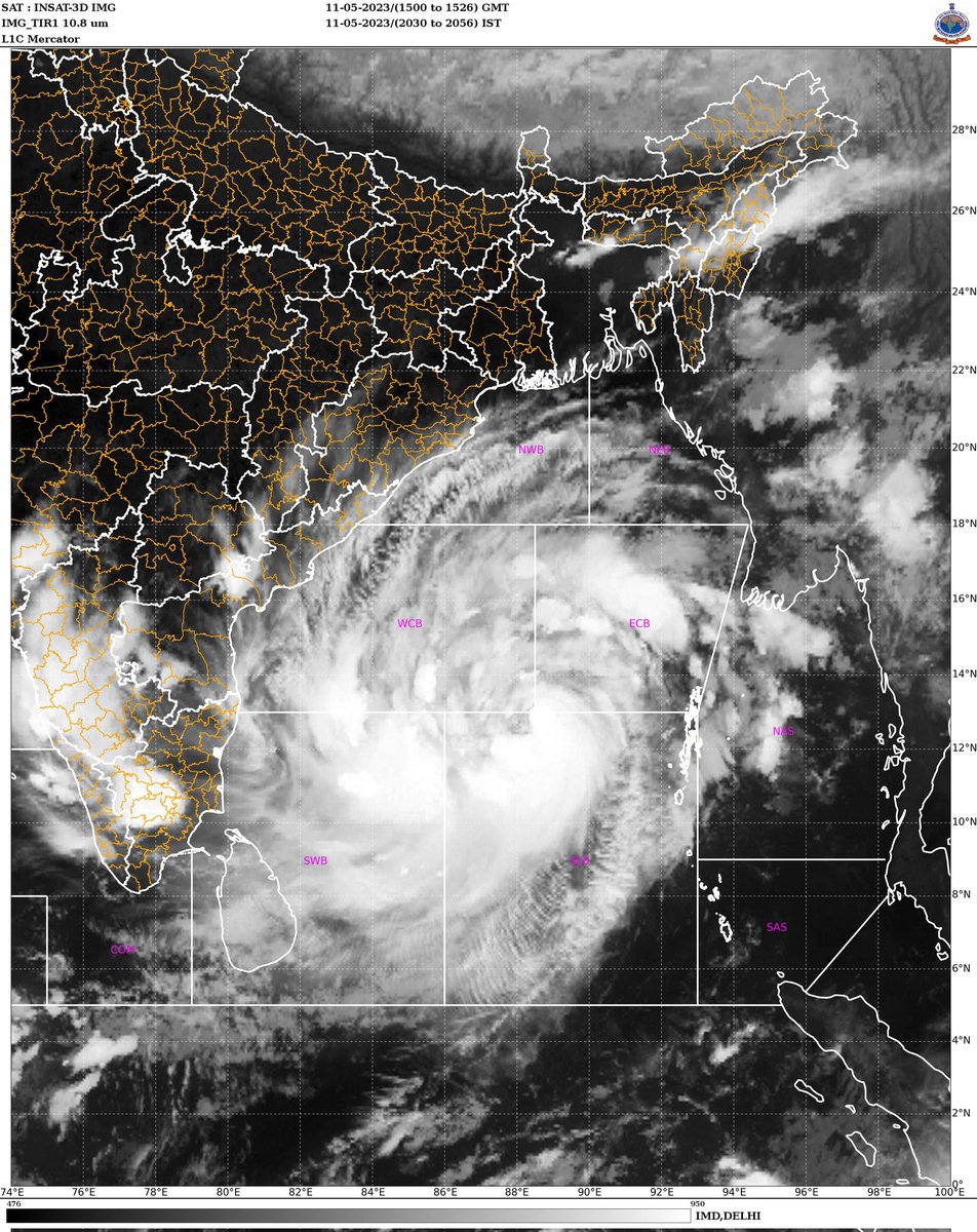 Cloudmetweather's tweet photo. Mocha is a Severe Cyclonic Storm (SCS) now.
Likely to intensify into a Very Severe Cyclonic Storm (VSCS) Tomorrow. https://t.co/C0xSVs6Lzx