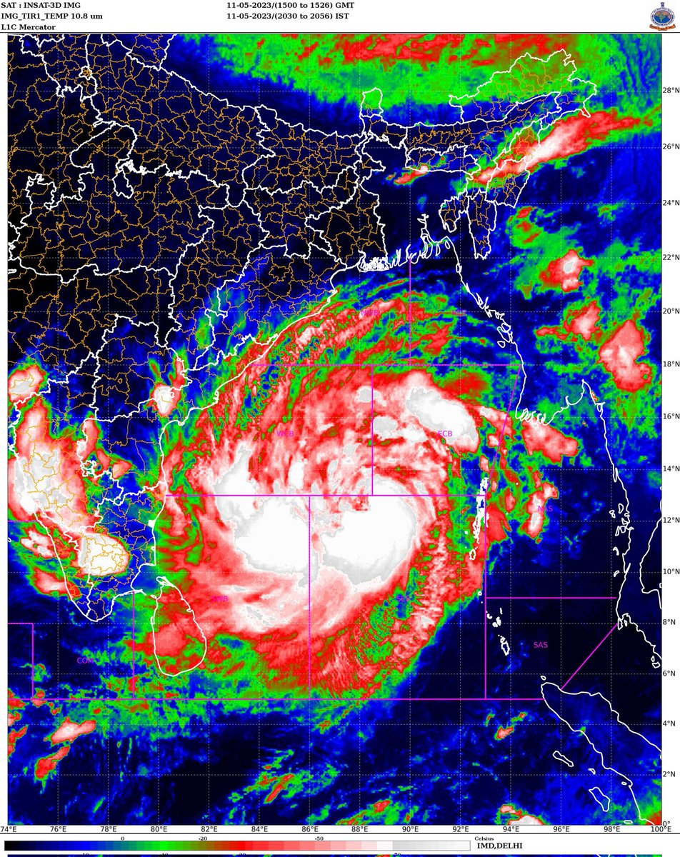 Cloudmetweather's tweet photo. Mocha is a Severe Cyclonic Storm (SCS) now.
Likely to intensify into a Very Severe Cyclonic Storm (VSCS) Tomorrow. https://t.co/C0xSVs6Lzx