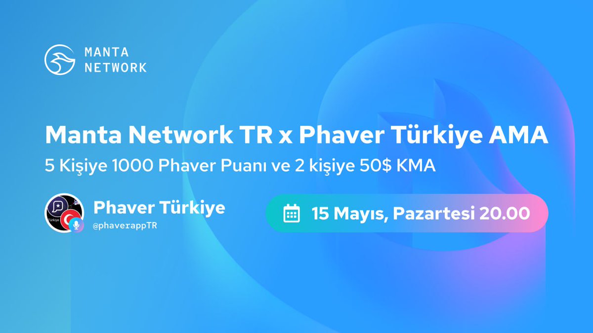 MantaNetworkTR's tweet photo. 🏆Ödüllü AMA: @MantaNetworkTR x @phaverappTR 

@alitiknazoglu'nun katılımıyla gerçekleşecek yayınımıza hepinizi bekliyoruz!

Ödül kazanmak için ⤵️ https://t.co/vzOvOZR8zx

🎙️https://t.co/v1SHkPuF62 https://t.co/yysZE9WRDG