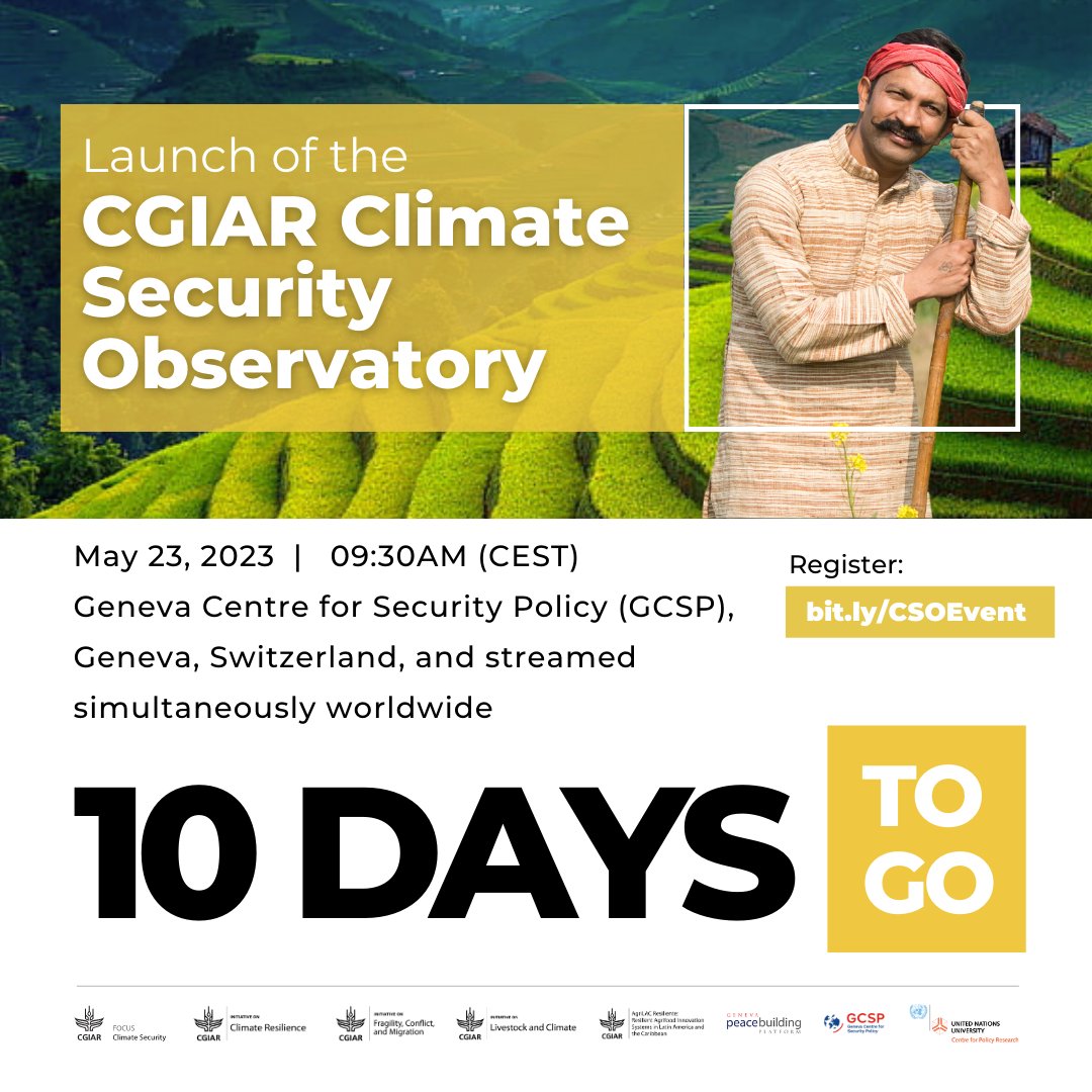 CGIARclimate's tweet photo. We're inviting you to the launch of the new Climate Security Observatory, which aims to fill the need for more solid, localized, &amp; policy-relevant evidence on climate security risks arising in different geographic contexts. https://t.co/XIh19reVwJ

#ClimateResilienceInitiative https://t.co/iKvwh4olg6
