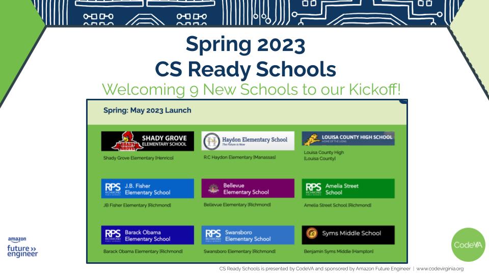 ms_trickey's tweet image. Amelia Street, @SwansboroFamily, @BoeSrva, and @jb_rps have committed to becoming #CSReady Schools! I am so excited to work with @codeVirginia and #AmazonFutureEngineers to bring #ComputerScienceIntegration to @RPS_Schools!