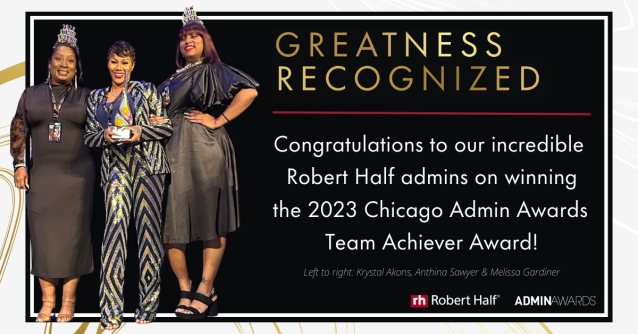 rlwalker9's tweet photo. Join @RobertHalf &amp; @TheAdminAwards in celebrating of Krystal Akons, Anthina Sawyer, &amp; Melissa Gardiner for winning the 2023 Chicago Admin Awards Team Achiever Award! Check out just how hard they've been working on pg. 6 in the link! https://t.co/BsBRrBcNwb https://t.co/79mJXhckFW