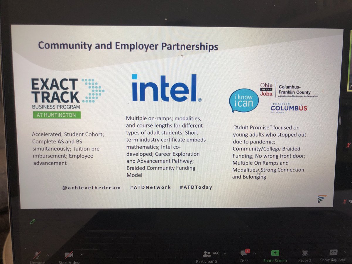Love this slide. 
“It’s not about the partnerships, it’s about the students.”
But these are amazing case studies from Columbus State of supporting incumbent workers, an adult Promise program for reconnection, and work to support a new and major employer. #ATDToday