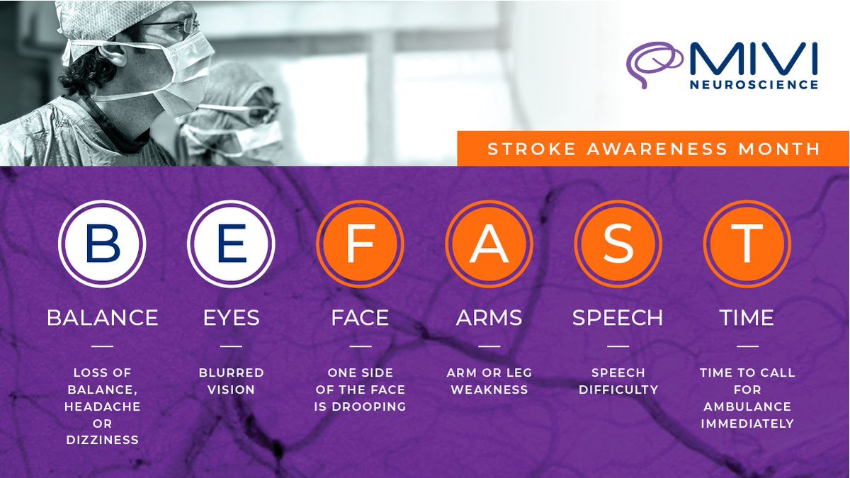MiviNeuro's tweet image. BEFAST can save lives. Learn the signs of a stroke: Balance, Eyes, Face, Arms, Speech, Time. Share with your friends and family. #strokeawareness #BEFAST #StrokeAwarenessMonth