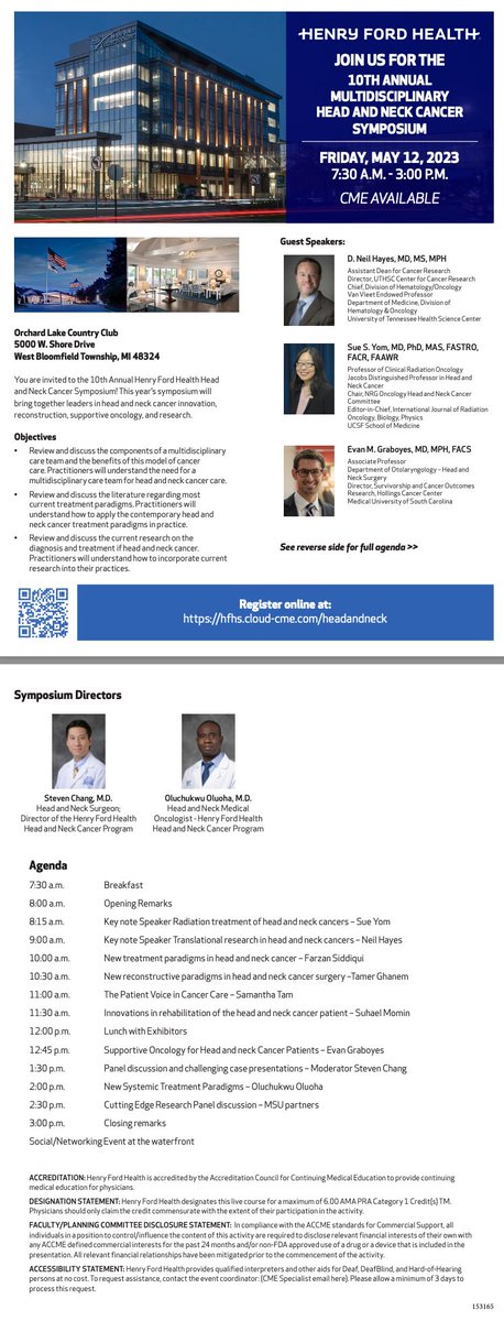 Henry Ford Health 10th Annual Multidisciplinary Head and Neck Cancer Symposium