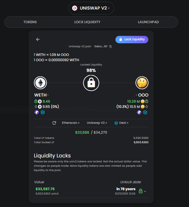 LOL locked until 2101 years ⚡️⚡️⚡️

LOLOLOLOLOLOL

app.uncx.network/amm/uni-v2/pai…