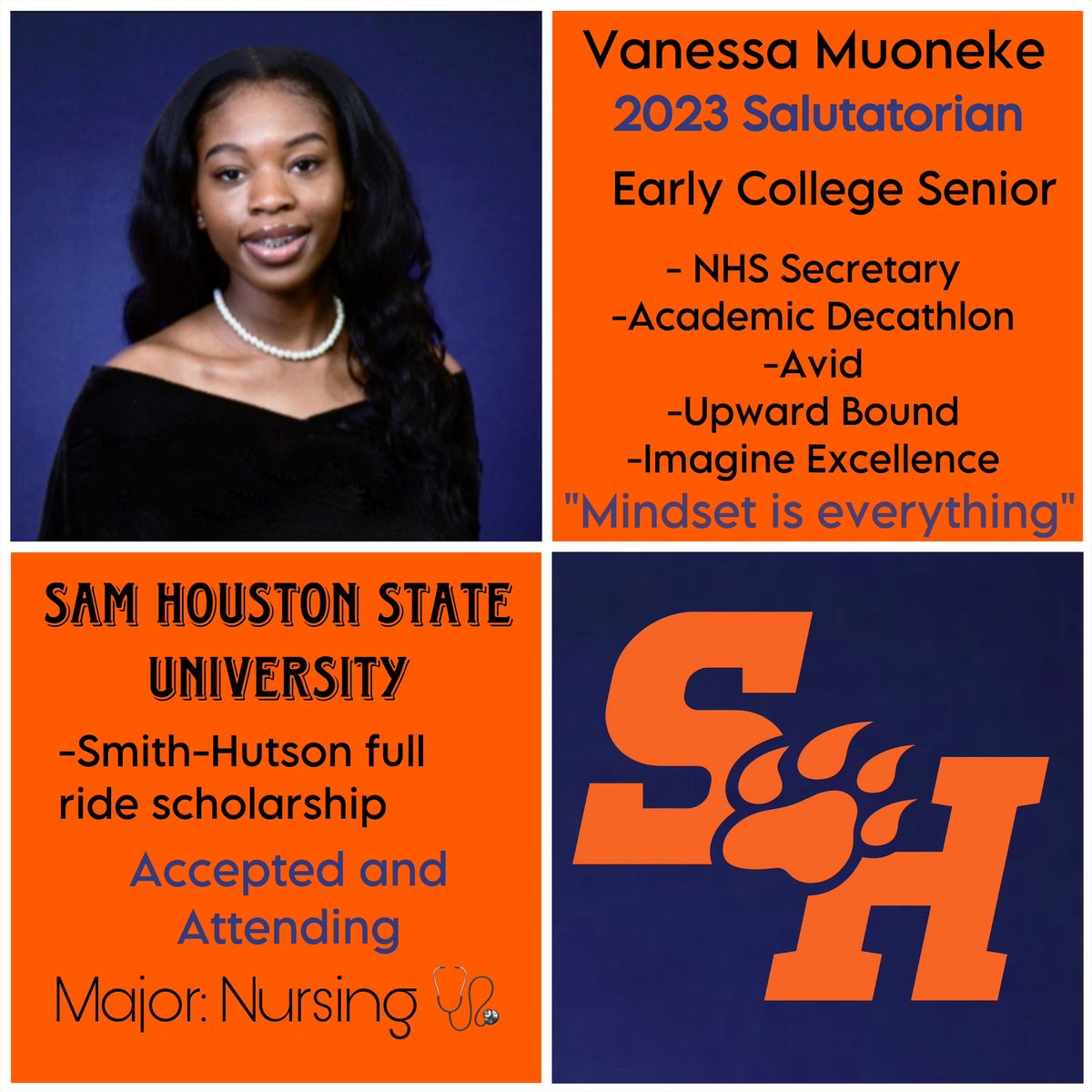 tmhsfuture's tweet photo. Congratulations Class of 2023 Salutatorian Vanessa Muoneke! Let's go Bearkats!!
#seniorssigningout https://t.co/vCFvH3tWo7