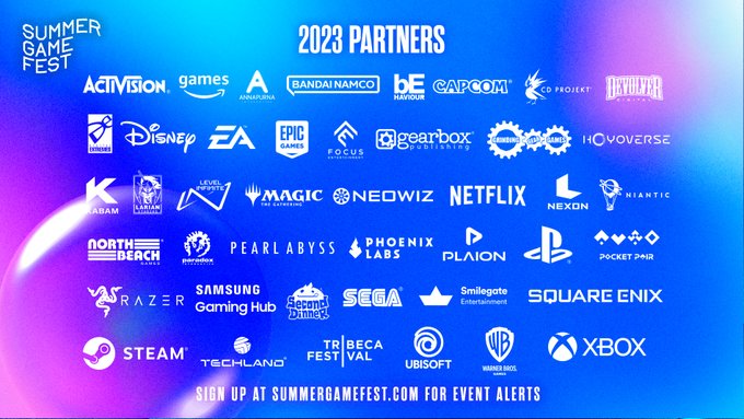 SGF partners include: Activision, Amazon Games, Annapurna, Bandai Namco, Behaviour, Capcom, CD Projekt Red, Devolver, Digital Extremes, Disney, EA, Epic Games, Focus, Gearbox Publishing, Grinding Gear Games, hoyoverse, Kabam, Larian, Level Infinite, Magic the Gathering, Neowiz, Netflix, Nexon, Niantic, North Beach Games, Samsung Gaming Hub, Second Dinner, Sega, Paradox, Pearl Abyss, Phoenix Labs, Plaion, PlayStation, Pocket Pair, Razer, Smilegate, Square Enix, Stema, Techland, Tribeca Festival, Ubisoft, Warner Bros. Games, Xbox
