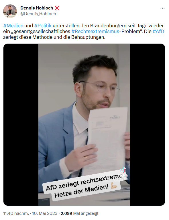 SHornchen's tweet photo. Rechtsextremismus, Schule, der Osten und die Methode #AfD: Nach den Berichten über #Burg und #Heidesee ist die #Brandenburg'er #AfD empört. 'Bildungspolitiker' #Hohloch stellt in Frage, ob es die Vorfälle wirklich gab. Die Diskussionen und Medienberichte seien "Scharfmacherei". https://t.co/naFT27Dz2F