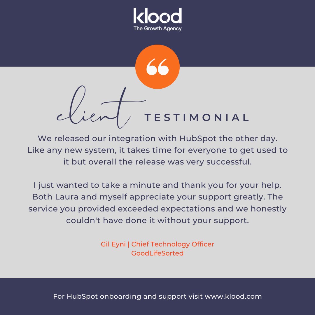 klood_digital's tweet photo. It's always great when a few kind words from a client roll into our inbox. We're thrilled to see @GoodLifeSorted up and running with their #HubSpot integration and thankful to have worked with such an excellent team. Your #success is our success. https://t.co/CTY3g63O87