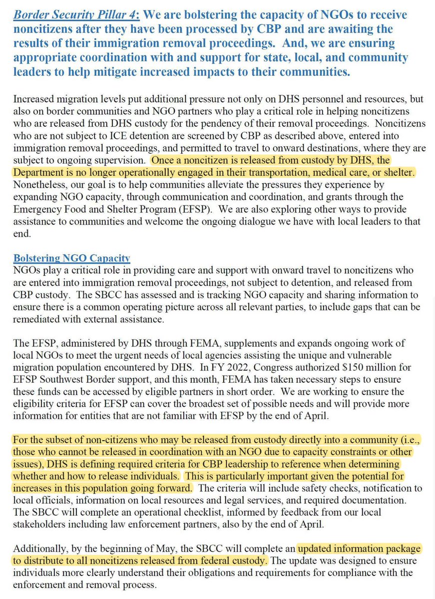 A_Great_User's tweet photo. Homeland Security's plan for immigration - starting at midnight after #Title42 expires.
#AsylumRule Page 15: paragraph 5, Page 16: Paragraph 3.
"non-citizens may be released directly into a community due to capacity constraints"
Written by @AliMayorkas
https://t.co/cOpFZc66Un https://t.co/zokngXCGx0